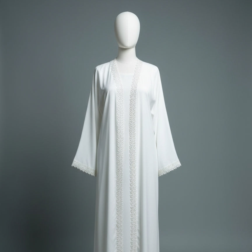 Safiyyah Abaya - White Sheila Fabric