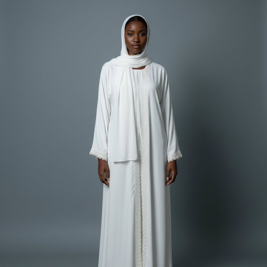 Safiyyah Abaya - White Sheila Fabric