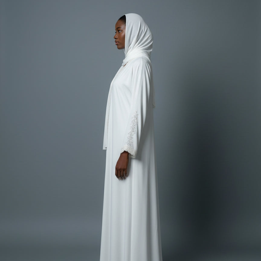 Safiyyah Abaya - White Sheila Fabric