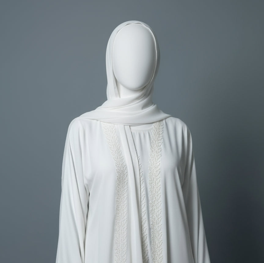 Safiyyah Abaya - White Sheila Fabric