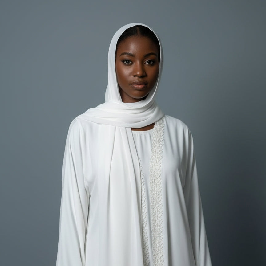 Safiyyah Abaya - White Sheila Fabric